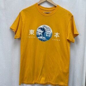 Men’s Popular Poison Yellow “Tokyo Wave Tee,” Japan Graphic T-Shirt. Sz Medium